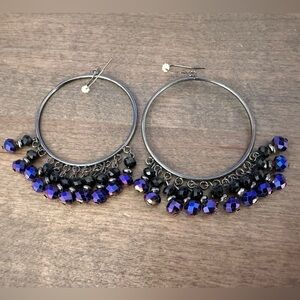Hoop Earrings with Iridescent Purple and Black Beads - Women Jewelry